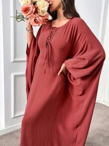 Al Najma 女士土耳其阿巴亚阿拉伯传统长袍、卡夫坦连衣裙 - 粉色 - 查看 5