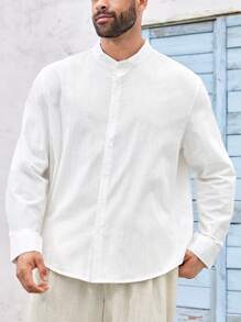 ResortEase Camisa de manga larga con cuello alto de talla grande para hombre