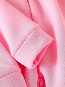 女婴休闲拼色保暖连帽衫和裤子套装，秋冬 - 粉色 - 查看 7