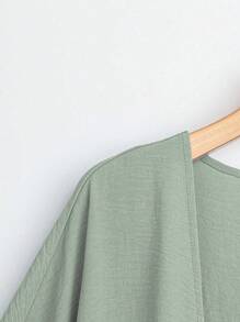 SHEIN LUNE Bộ áo khoác và quần dài tay đơn giản hàng ngày dành cho nữ cỡ lớn màu trơn - màu xanh lá - Xem 4