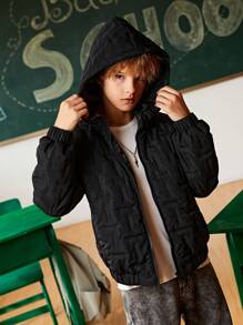 SHEIN Explorewe Lässiger, wattierter Mantel mit Kapuze und Stickerei für Teenager