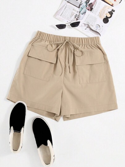 Plus Flap Pocket Knot Waist Shorts