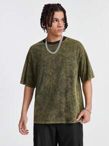 Manfinity VCAY Men's Summer Acid-Washed Round Neck Short Sleeve Casual T-Shirt - Yellow - View 3