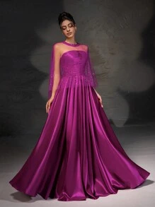 New Lace Open-Front Cape Dress Set In Elegant Rose Red - Hot Pink - View 1