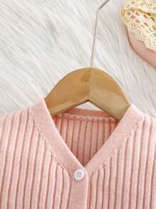 SHEIN Cute Baby Girl's Solid Color Sleeveless Knitted Dress And Cardigan Set, Fall/Winter - Pink - View 3