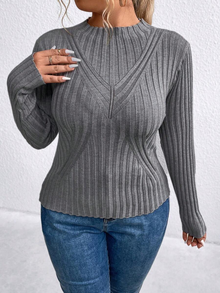 SHEIN LUNE Plus Size Women's Simple Solid Color Long Sleeve Sweater Pullover For Daily Wear Knit Pullover Fall Winter - Grey - View 1