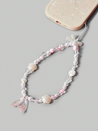 Fairycore 1pc Shell Starfish Shaped Fish Tail Phone Lanyard In Rainbow Colors