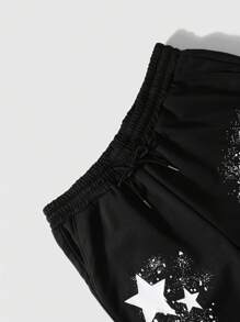 Manfinity Roghcode Men's Drawstring Star, Letter, Cross Printed Straight Wide-Legged Loose Stacked Sweatpants, Goth Sweatpants, Star Sweatpants, Men Sweatpants - Black - View 6