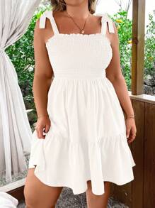 Sunnyshic Plus Tie Shoulder Ruffle Hem Cami Dress