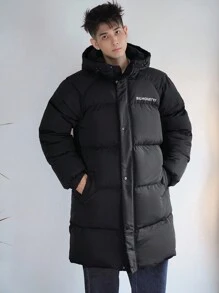 DAZY Men's Casual Loose Letter Print Open Front Padded Coat, Winter