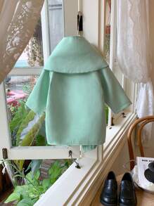 New Baby Girls' Woolen Coat Design With Scarf, Comfortable Green Plaid Slouchy Jacket Matched With Wrap Shawl, Elegant And High-Quality Outfit For Autumn And Winter - Green - View 2