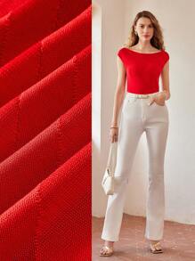 MOTF PREMIUM 實心船領蝙蝠袖修身針織上衣 - 紅色 - 查看 2