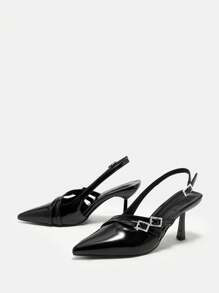 CUCCOO BIZCHIC Black High Heels Shoes With Pointed Toe And Hollow Out Heels, Featuring Rhinestone Buckles For Summer Graduation Heels Prom Heels Vacation Shoes Summer Elegant Heels