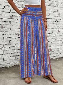 Breezaya 女款復古印花休閒長褲適合日常穿著 - 藍色 - 查看 4