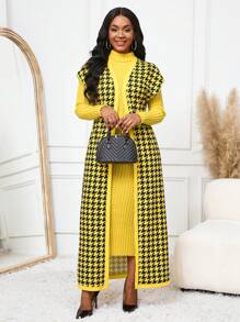 SHEIN Lady Damska kamizelka rozpinana w żółtą pepitkę z blokami kolorów, wiosna/lato/jesień, uniwersalny przedmiot - Wielokolorowe - Zobacz 8