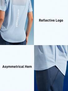 In My Nature 女士夏季纯色网眼拼接透视圆领短袖户外T恤徒步旅行女装 - 藍色 - 查看 7