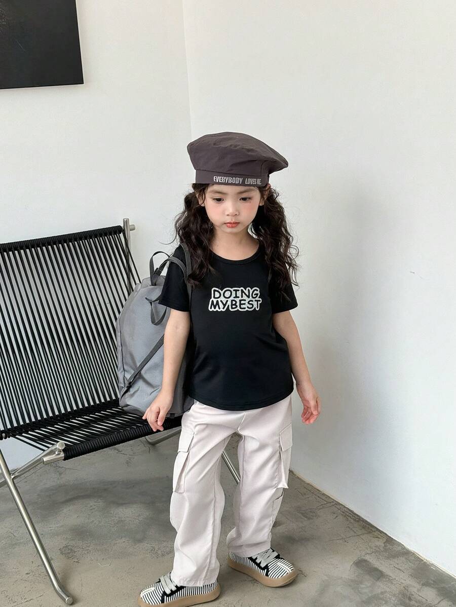 SHEIN 女孩日常休閒字母印花貨褲2入組 - 彩色 - 查看 1