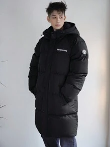 DAZY Men's Casual Loose Letter Print Open Front Padded Coat, Winter