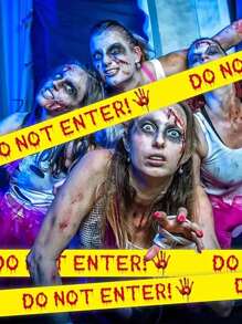 1 件万圣节恐怖警告胶带装饰，黄色危险区域隔离胶带，节日装饰胶带，适用于派对背景、DIY 室内/室外鬼魂装饰和危险区域秋季、圣诞节 - 彩色 - 查看 2