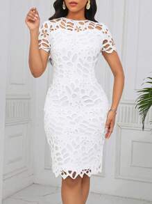 SHEIN Lady Vestido blanco de seda de leche ajustado para invitada de boda, vestido de recepción de boda para mujer - Blanco - Ver 6