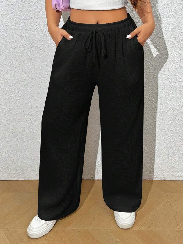 SHEIN EZwear Plus Size Loose Cotton Texture Casual Pants