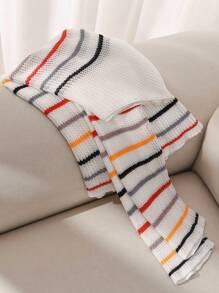 SHEIN Essnce 大码女式夏秋季休闲宽松镂空半透明长袖白色条纹套头衫，返校，秋季女装，圆领上衣 - 彩色 - 查看 6