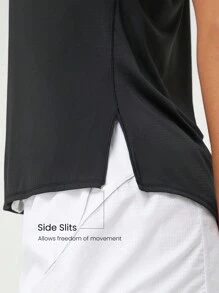 GLOWMODE Quick-Drying Cutout Back Round Neck Side Silts Sports Tank Gym Workout Daily - Black - View 5