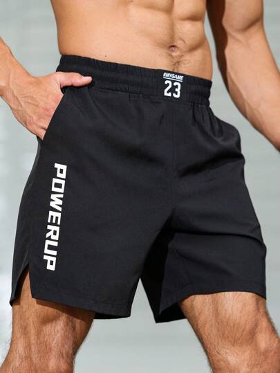 Manfinity Sport Corelite Boyfriend Style Men's Letter Print Casual Athletic Shorts For Summer