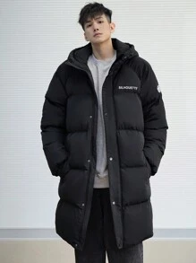 DAZY Men's Casual Loose Letter Print Open Front Padded Coat, Winter