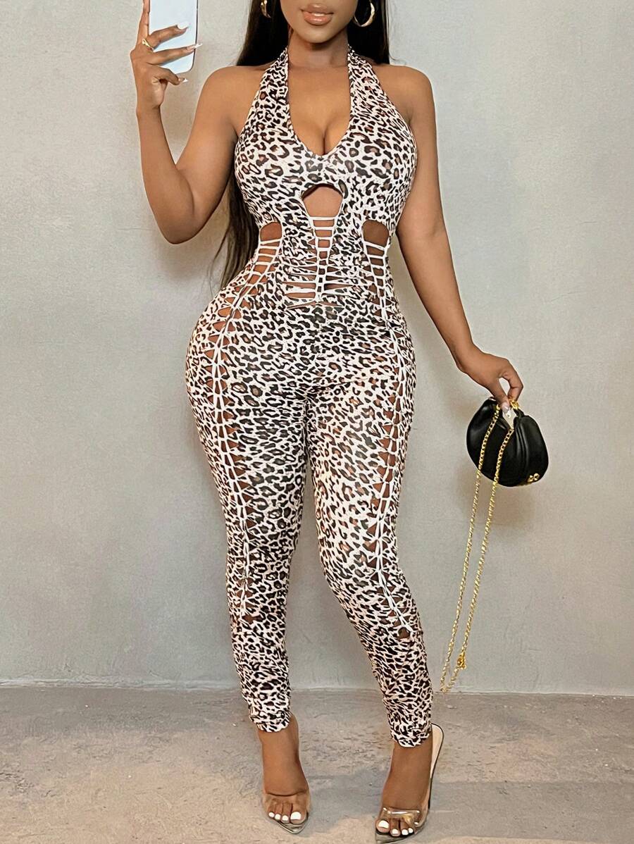SHEIN SXY 连衣裙豹纹镂空女式连体裤 - 彩色 - 查看 1