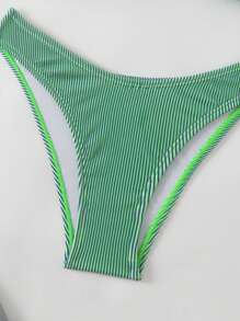 Women's Summer Beach Contrast Striped Bikini Set With Twisted Chest Design - Green - View 5
