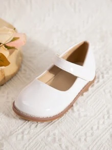 Fashion Girls' Mary Jane Shoes With Buckle Strap And Hook And Loop Closure, Solid Color, Flat - White - View 5