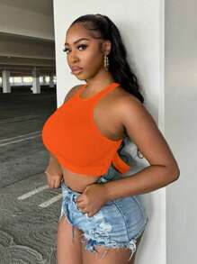 SHEIN Slayr Solid Crisscross Backless Orange Tank Top For Summer - Orange - View 6