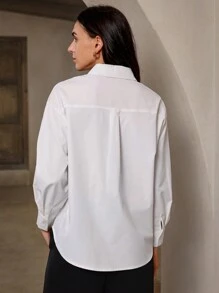 Revavyn 隨機剪影花卉刺繡V領寬鬆長袖女士套頭衫 - 白色 - 查看 3