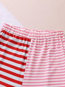 Teen Girls' Simple Stripe Pants And Sleeveless Heart Printed Vest Two Pieces Homewear Set - Multicolor - View 4