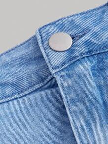 SHEIN MOD Váy Denim Ruffle Hem Đơn Giản Cho Mùa Hè - Rửa nhẹ - Xem 4