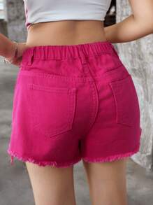 SHEIN Shorts de Denim com Bainha Crua Rasgada para Adolescentes