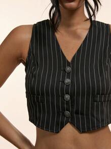 Forever 21 Vêtements vintage pour femmes en automne et hiver, chemise noire boutonnée pour le travail et débardeur à rayures pour femmes - Noir - Voir 5