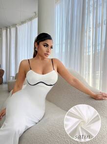 SHEIN SXY Elegant And Sexy Black & White Satin Maxi Party Dress For Women