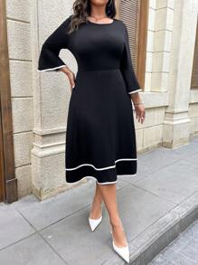 SHEIN Clasi Plus Contrast Binding Flounce Sleeve Dress Maxi Women Outfit