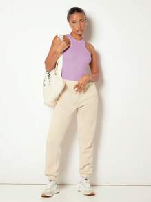 SHEIN BASICS 女士休闲纯色圆领修身吊带背心，夏季 - 淡紫色 - 查看 4