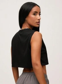 SHEIN BASICS Solid Crop Tank Top - Black - View 2