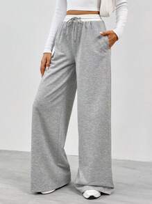SHEIN Tall Quần ống rộng eo màu tương phản của nữ - Xám - Xem 3