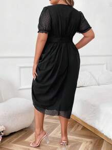 SHEIN Clasi Robe longue unie à manches courtes en maille simple pour femmes de grande taille, tenue quotidienne