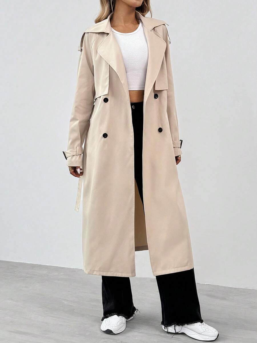 SHEIN Tall Double Breasted Belted Trench Coat In Fall/Winter - Apricot - View 1