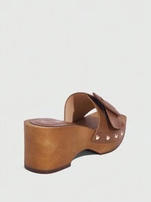Styleloop Woman Shoes Fashionable Wedge Heeled Thick Sole Sandals For Summer Vacation Shoes Summer Spring Shoes Spring Break Easter - Brown - View 5