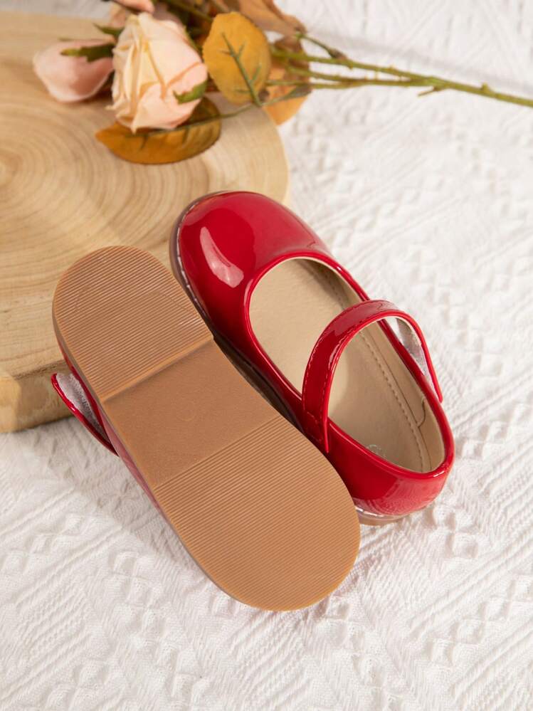 Zapatos de princesa Mary Jane de moda para niñas, de unicolor con cierre de hebilla y gancho y lazo, tacones planos - Rojo - Añade 5