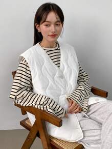 FRIFUL Damen Große Größen Gepolsterter Mantel, Einfarbig, Locker Geschnitten, Warme Jacke - Beige - Übersicht 6