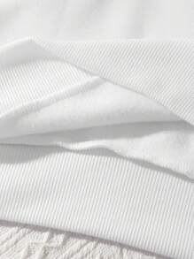 SHEIN LUNE 美国国旗和字母图案保暖内衬运动衫 圆领长袖运动衫 - 白色 - 查看 3