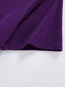 ROMWE MEN Street Life 男士夏季、校园图案及标语 T 恤 - 紫色 - 查看 4